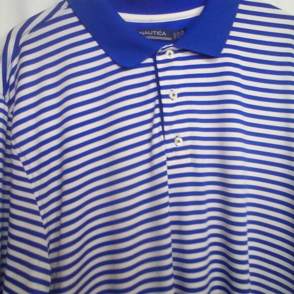 Nautica Polo Shirt XL Men Short Sleeve Stripe Soft Stretch Blue White - Picture 5 of 16